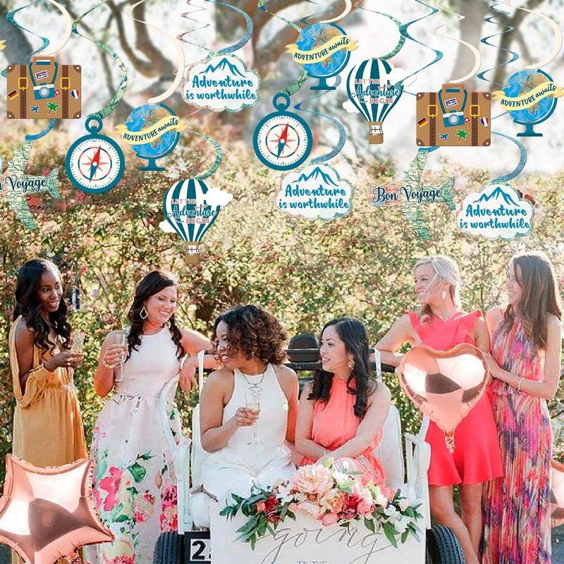 Yaaaaasss! 30CT Travel Themed Hanging Swirl Decorations Adventure Awaits Bon Voyage Farewell Retirement Themed Party Around The World Wedding Shower Party Ceiling Spiral Door Whirls Streamers Supplies - Image 5